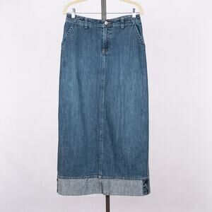 Vintage BKLE Denim Maxi Skirt Size 29 Back Slit Western Prairie Rodeo Blue Jean